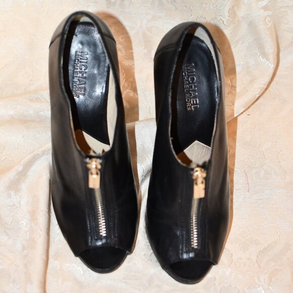 Leather Zipper Michael Kors Peep Toe Heels Peep Toe Booties Size 8 - Picture 10 of 11